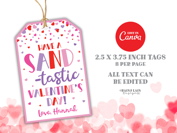 Play Sand Valentine's Tag, Editable Classroom Gift, Printable Digital Download