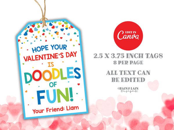 Valentine's Day Doodles of Fun Tag, Sketch Game Drawing Pad Non-Candy Valentine, Canva Template