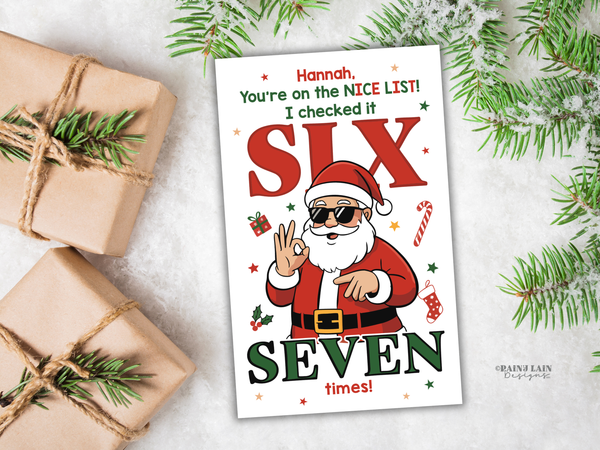Christmas Santa 67 Tag, Nice List Elf Printable Prop, Six Seven