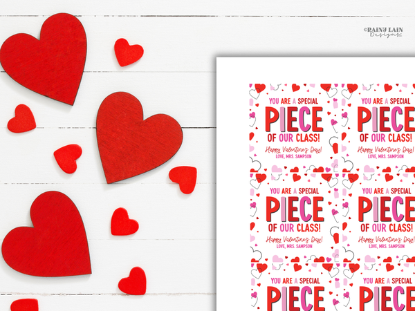 You Are a Special Piece Classroom Valentine Tag, Editable Non Candy Preschool Valentine Printable