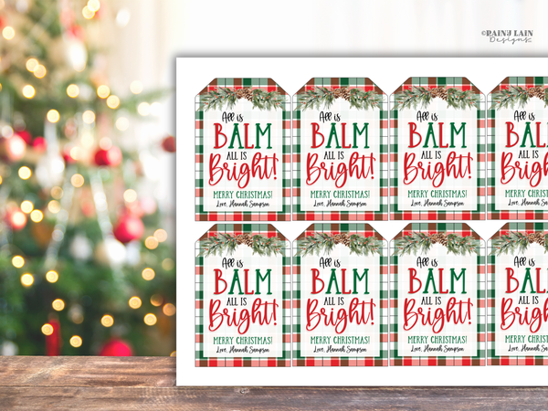 All is BALM Plaid Christmas Gift Tag for Chapstick Lip Balm, Editable in Canva