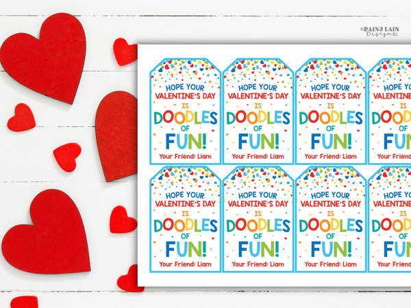 Valentine's Day Doodles of Fun Tag, Sketch Game Drawing Pad Non-Candy Valentine, Canva Template