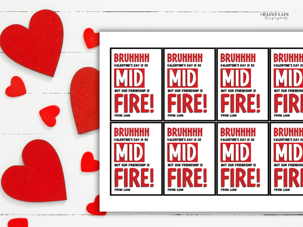 Bruh Valentine's Day is Mid, Friendship is Fire, Boy Tween Valentine, Canva Template