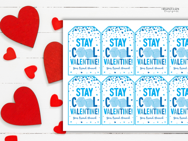 Stay Cool Valentine's Day Tag, Squeeze Ice Cube Printable Fidget Toy Valentine Canva Template