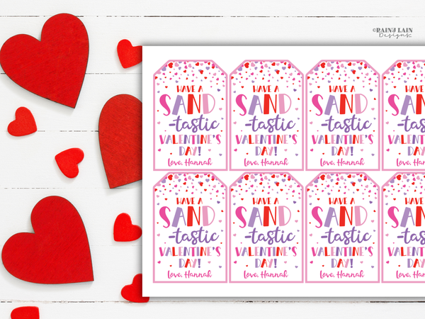 Play Sand Valentine's Tag, Editable Classroom Gift, Printable Digital Download