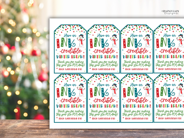 Teacher Gift Pen, Winter Break Classroom Gift Tag, Editable in Canva