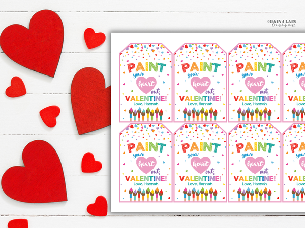 Paint Your Heart Out Valentine Tag, Editable Printable (Digital Download)