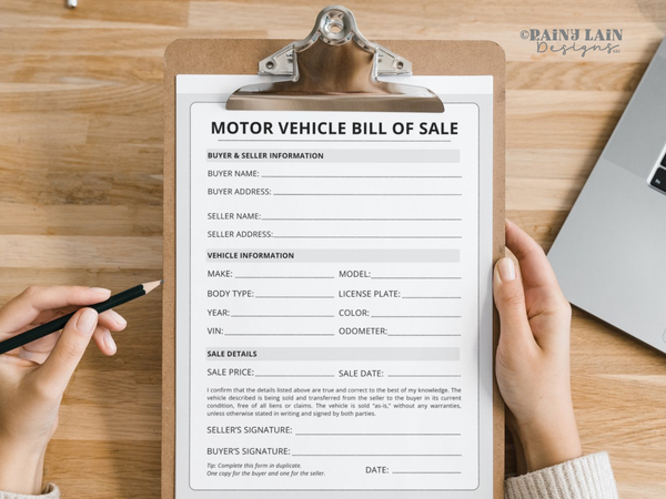 Vehicle of Sale Template, Item BOS, Fillable PDF, Editable Instant Download