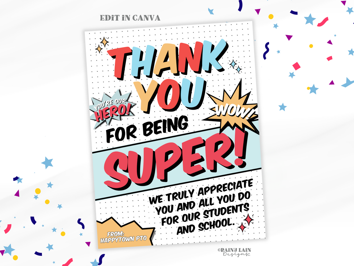Editable Superhero Teacher Appreciation Sign, Comic Book Theme (Canva ...