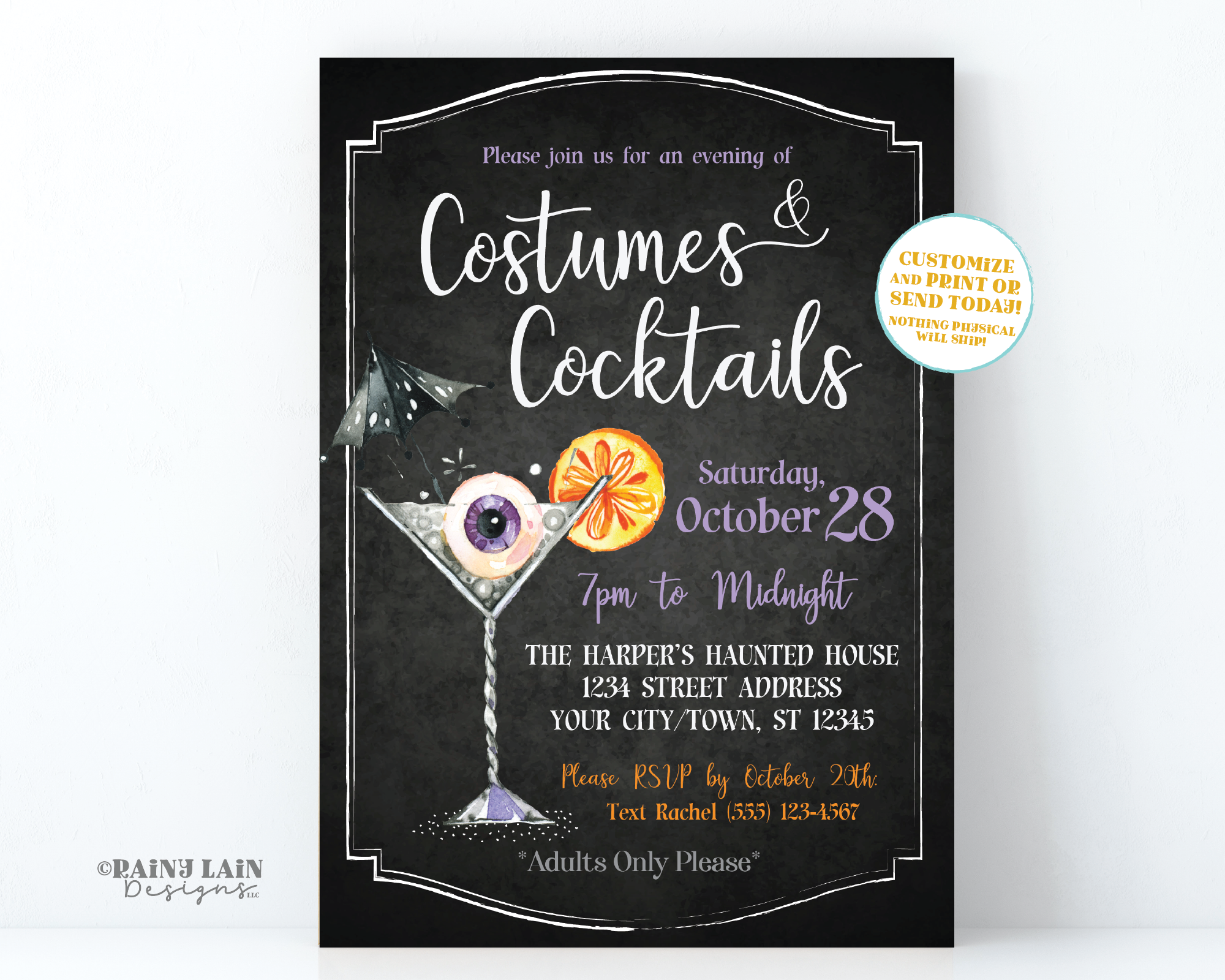 Costumes and Cocktails Invitation, Adult Halloween Party Invite, Printable, Editable, Cocktail Party, Halloween Costume, Digital Download