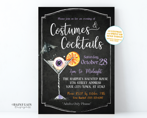 Costumes and Cocktails Invitation, Adult Halloween Party Invite, Printable, Editable, Cocktail Party, Halloween Costume, Digital Download