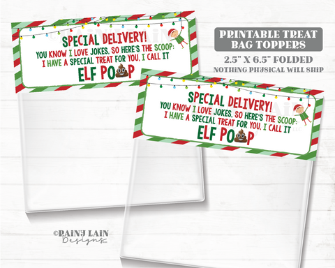 Elf Poop Bag Topper Elf Ideas Treat Tags Christmas Elf Special Delivery Toppers Greetings Notes Printable Poop Christmas Lights