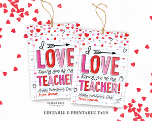 Teacher Valentine Gift Tag, Teacher Gift Tag From Student, Kids Valentine Cards for Teachers, Printable, Valentine From Student, Custom