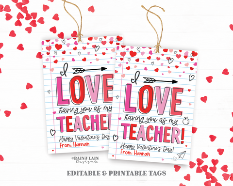 Teacher Valentine Gift Tag, Teacher Gift Tag From Student, Kids Valentine Cards for Teachers, Printable, Valentine From Student, Custom