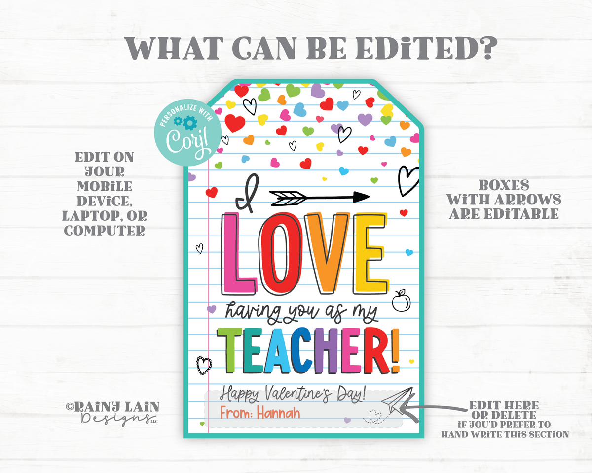 Teacher Valentine Gift Tag, Valentine's Day Gift From Student, Love Ha ...