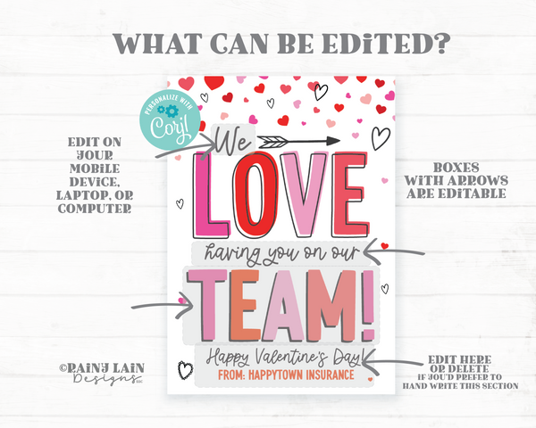 Team Valentine Tag, Valentine's Day Team Appreciate, Co-Worker, Staff, Employee, Sports, Printable, Non-Candy, Company, Downloadable