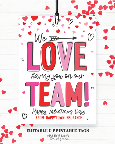 Team Valentine Tag, Valentine's Day Team Appreciate, Co-Worker, Staff, Employee, Sports, Printable, Non-Candy, Company, Downloadable