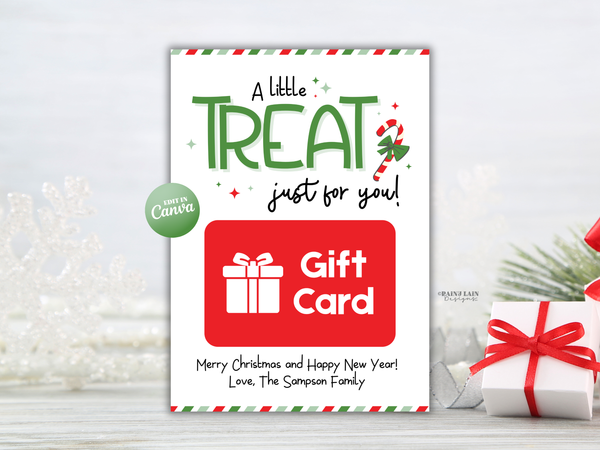 A Little Treat Personalized Christmas Gift Card Holder, Editable in Canva