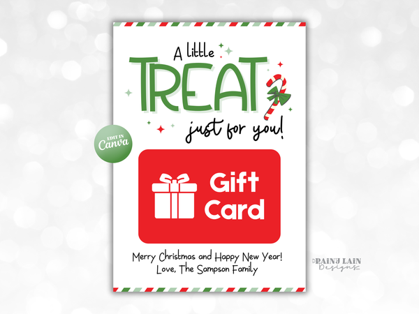 A Little Treat Personalized Christmas Gift Card Holder, Editable in Canva