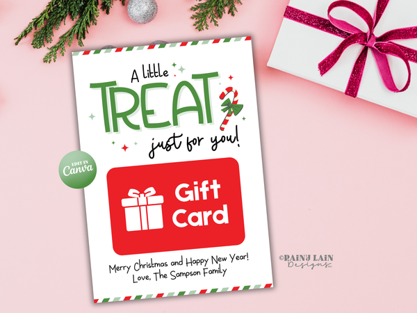 A Little Treat Personalized Christmas Gift Card Holder, Editable in Canva