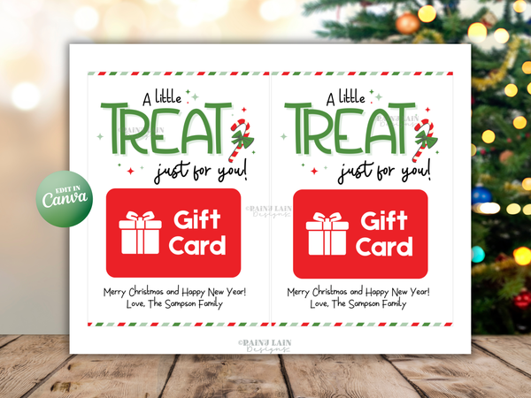 A Little Treat Personalized Christmas Gift Card Holder, Editable in Canva
