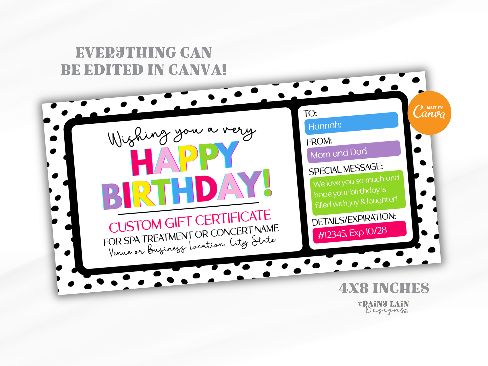 Happy Birthday Custom Gift Voucher Template, Editable in Canva