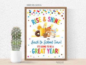 First Day of School Breakfast Sign Editable Template, Printable Rise and Shine Sign, Brunch Sign, Welcome Teachers and Staff from PTO