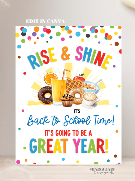 First Day of School Breakfast Sign Editable Template, Printable Rise and Shine Sign, Brunch Sign, Welcome Teachers and Staff from PTO