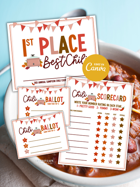 Editable Fall Chili Cook-Off Scorecard, Chili Cook Off Contest Ballot, Chili Contest Award Certificate, Chili Competition Fundraiser, Canva