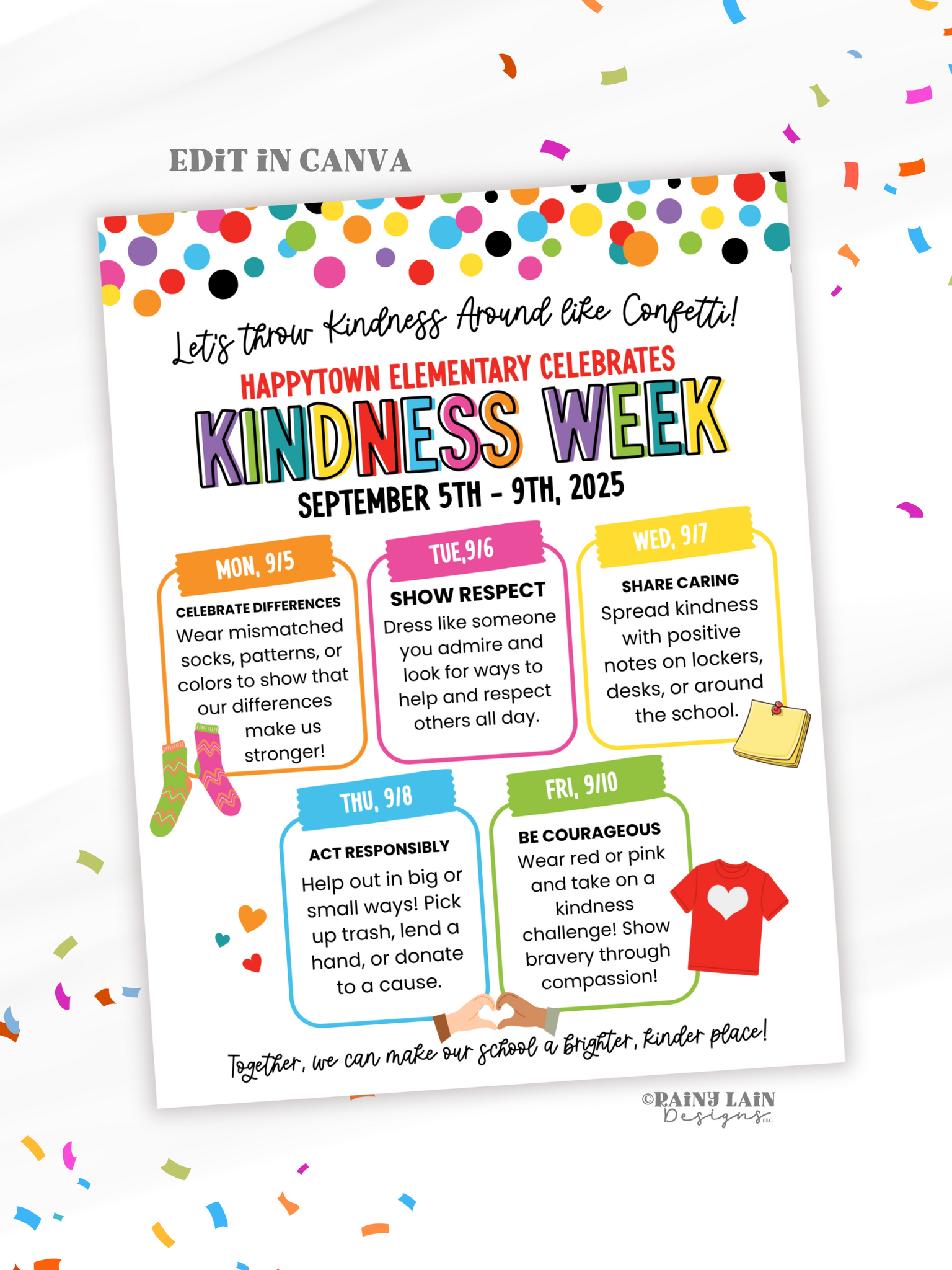 Kindness Week Template, School Spirit Week Flyer, Diversity Inclusion Poster, School Spirit Week Ideas