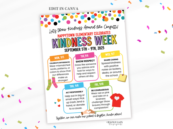 Kindness Week Template, School Spirit Week Flyer, Diversity Inclusion Poster, School Spirit Week Ideas