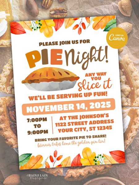Pie Night Invitation, Pie Fundraiser Flyer, Pie and Wine, Pie and Cocktails Friendsgiving Thanksgiving Pie Making Contest Pie Eating Contest