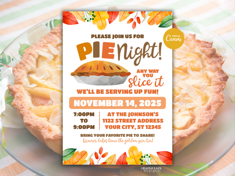 Pie Night Invitation, Pie Fundraiser Flyer, Pie and Wine, Pie and Cocktails Friendsgiving Thanksgiving Pie Making Contest Pie Eating Contest