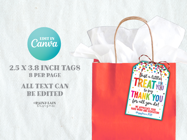 Teacher Appreciation Week Bundle, PTO Staff Kit, Editable Canva Templates, Candy Bar Wrapper, Gift Tag, Schedule, Thank You Sign/Card
