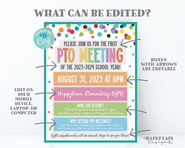 Editable PTO Meeting Flyer Template, Printable School PTA Newsletter, Flier, Customizable, Why Join the PTO, Recruitment, Digital Download