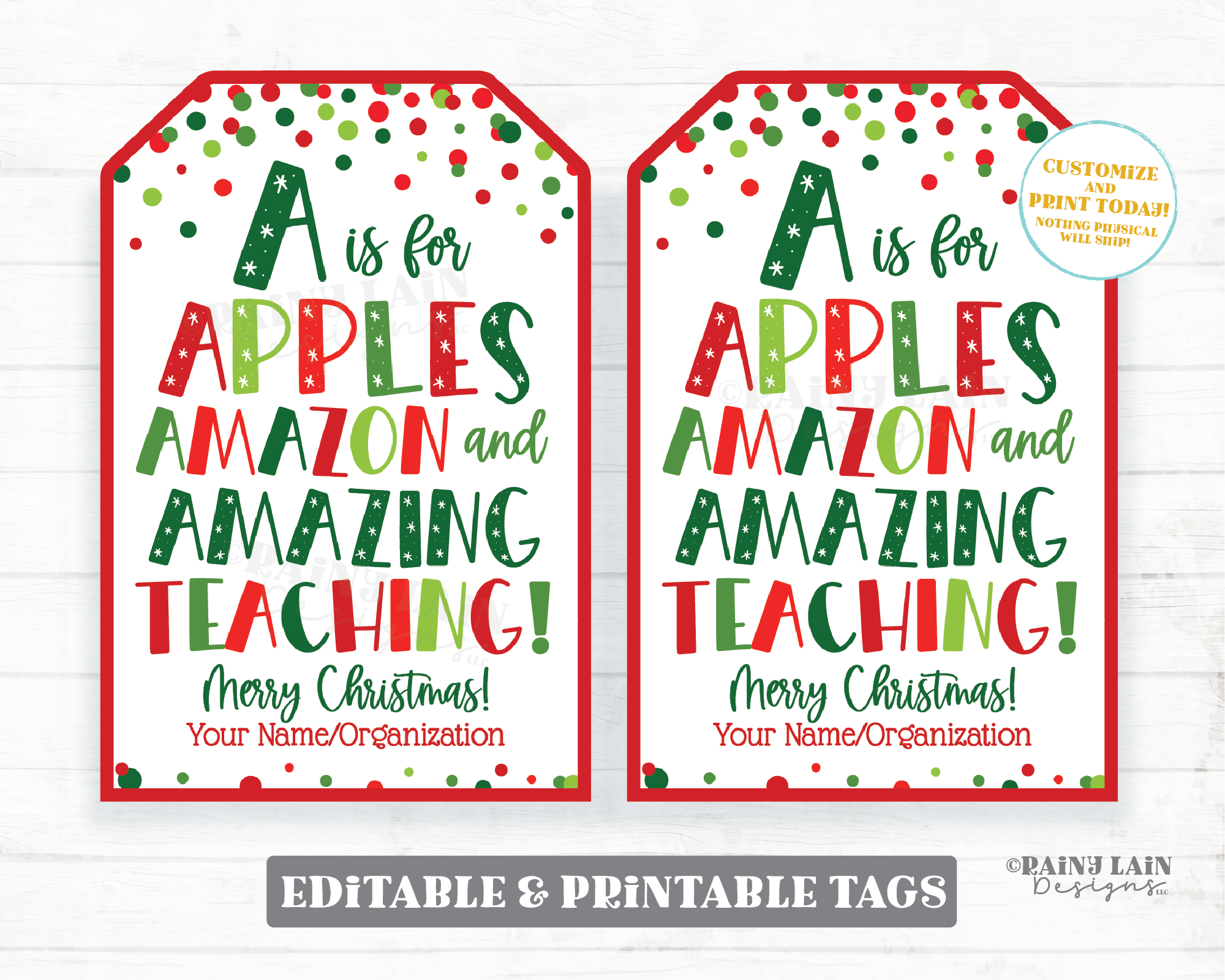 A is for Christmas Gift Tag Apples and Amazing Teaching Holiday Employee Appreciation Staff Teacher PTO Neighbor Secret Exchange