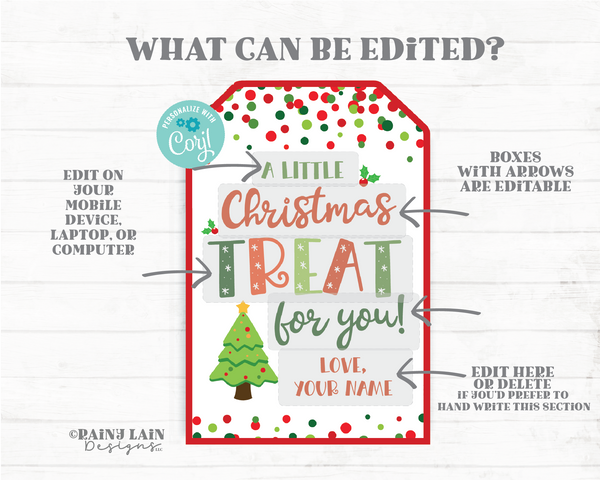 A Little Christmas Treat For You Tag Holiday Gift Favor Staff Sweets Homemade Teacher Neighbor Co-Worker Exchange PTO Simple Editable