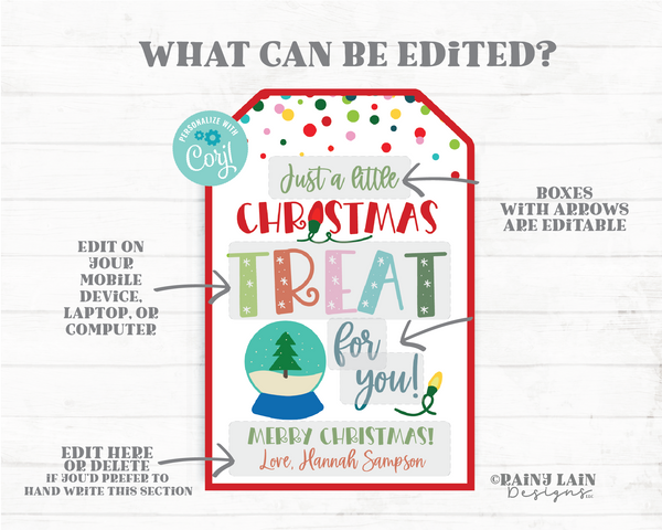 Christmas Treat Tags A Little Treat For You Holiday Gift Sweets Co-Worker Teacher Neighbor Staff Exchange PTO Homemade