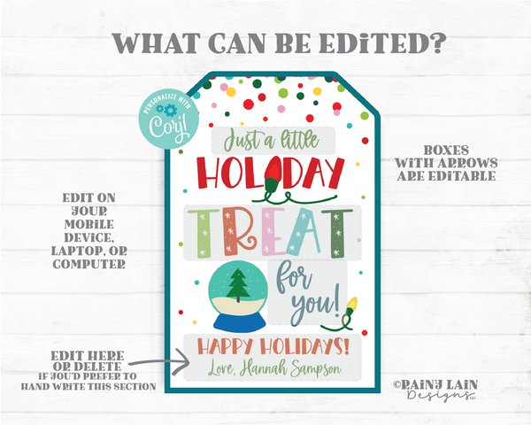 A Little Holiday Treat For You Tag Sweets Christmas Gift Staff Homemade Teacher Favor Co-Worker Secret Exchange PTO Neighbor Editable