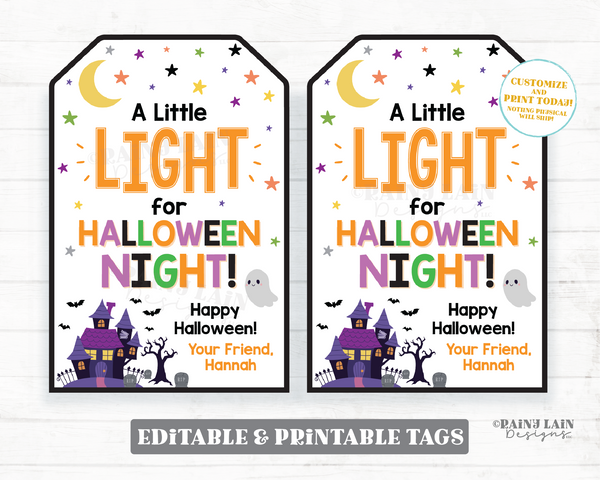 A little Light for Halloween Night Tag Glow Stick Favor Glow Stick Party Tags Halloween Gift Tags Trick or Treat Tags Glow Bracelet Necklace