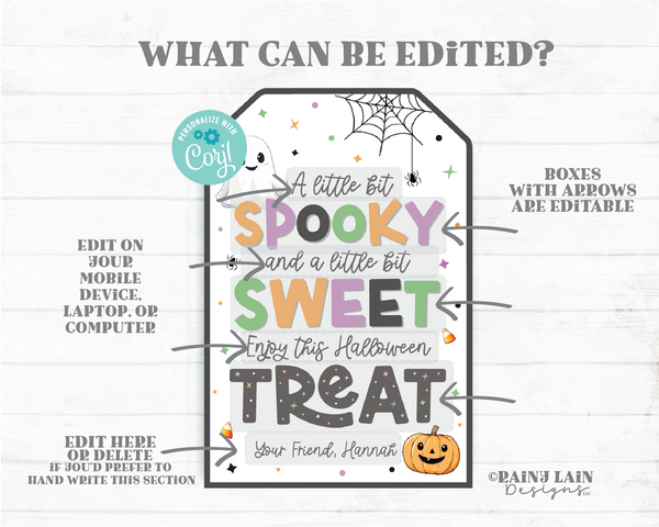 Halloween Treat Tag, Editable A little Spooky and a little sweet Goft, Appreciation, School, Teacher, Staff, Digital Download Trick or Treat