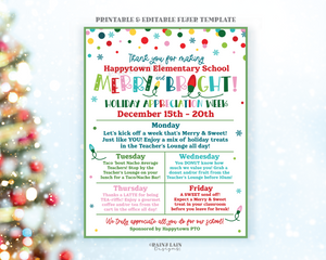 Editable Holiday Appreciation Week Itinerary, Christmas Flyer Schedule, Teacher School, Office, Hospital Luncheon Invitation Invite Calendar