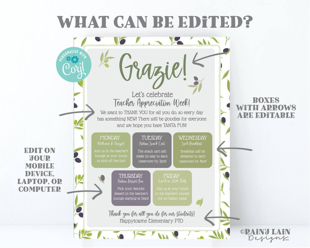 Invitations Week Editable Appreciation Week of Fun Schedule Flyer Itinerary Luncheon In ...