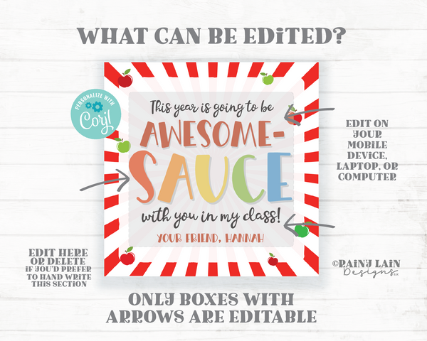School Year Going to be Awesome Sauce Gift Tag With You in My Class Back to School First Day 1st Printable Student From Teacher Favor PTO