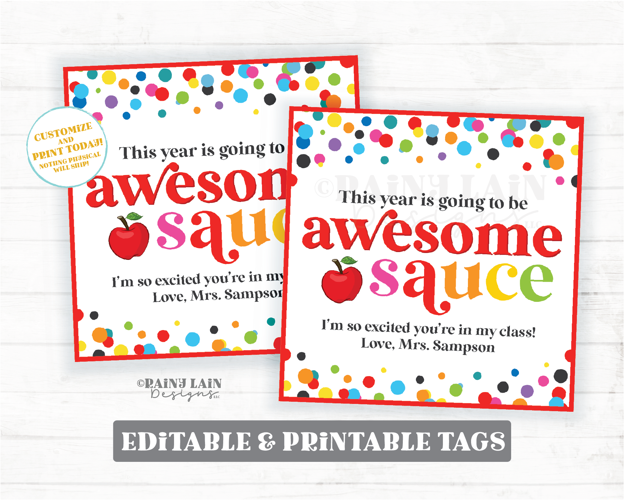 Awesome Sauce Back to School Gift Tag First Day of School Applesauce Tag Printable Student From Teacher Favor PTO Classroom Apple Sauce