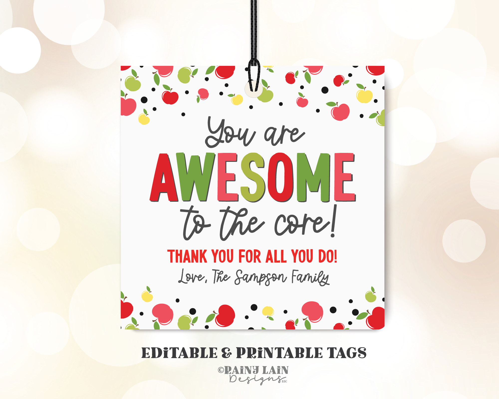 Awesome to the Core Tag, Editable Caramel Apple Kit Tag, Teacher Gift, Thank You Label, Fall Appreciation Staff, School PTO PTA