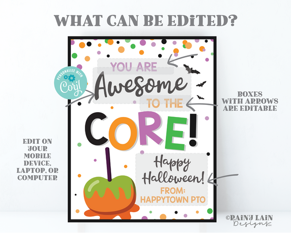 Awesome to the Core Halloween Sign Candy Apple Caramel Appreciation Teacher Lounge Staff Room Employee Thank you Gift School Team