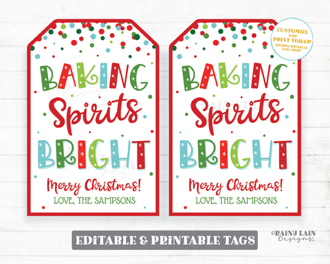 Baking Spirits Bright Tag Christmas Gift Holiday Treat Sweet Homemade Spatula Whisk Oven Mitt Staff Teacher Baked Goods PTO Exchange