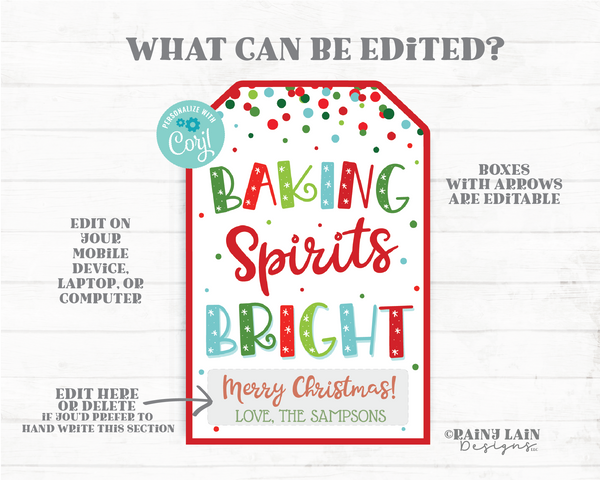 Baking Spirits Bright Tag Christmas Gift Holiday Treat Sweet Homemade Spatula Whisk Oven Mitt Staff Teacher Baked Goods PTO Exchange