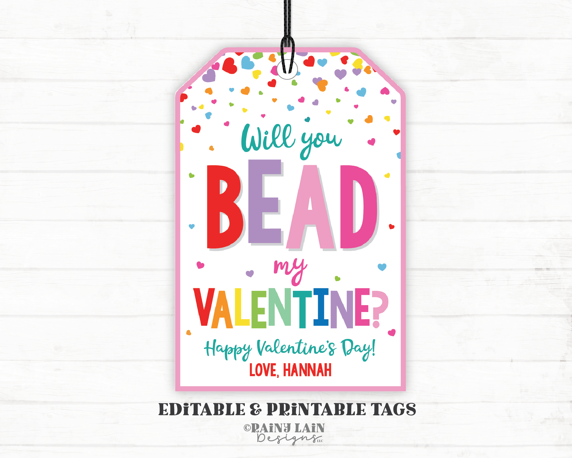 Will You Bead My Valentine Tag, Friendship Bracelet, Necklace, Valentine's Day Gift Tag, Printable Kids Preschool Classroom Non-Candy School